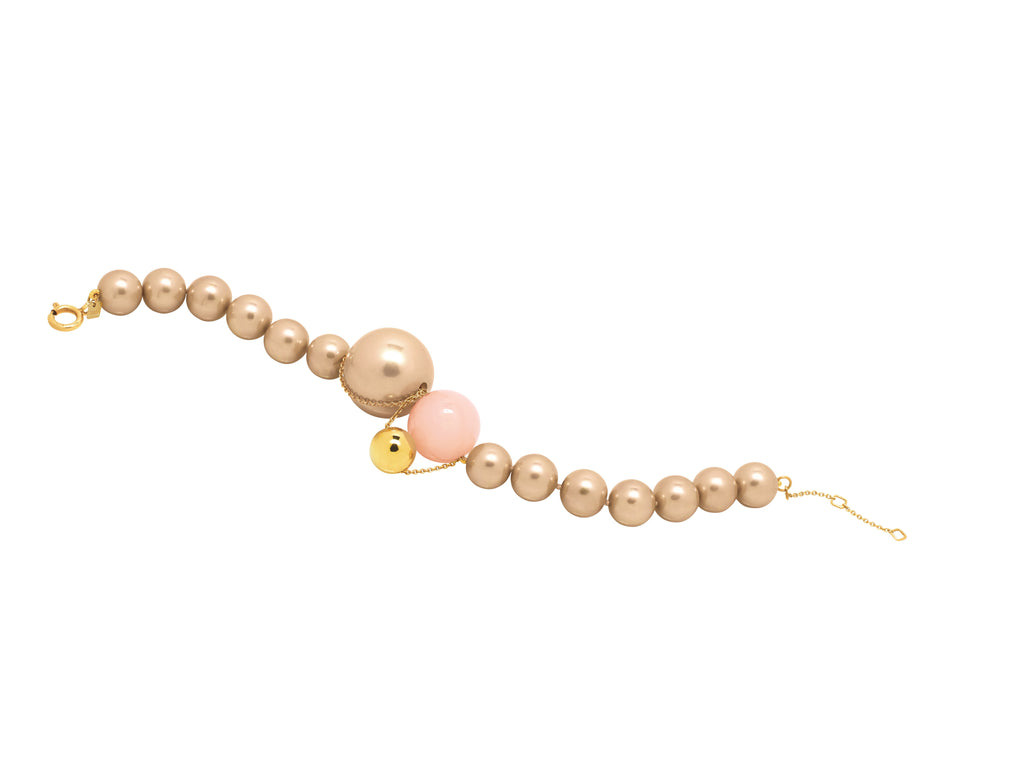 Louise Gold Pearl & Pink Stone Bracelet Small | IZI