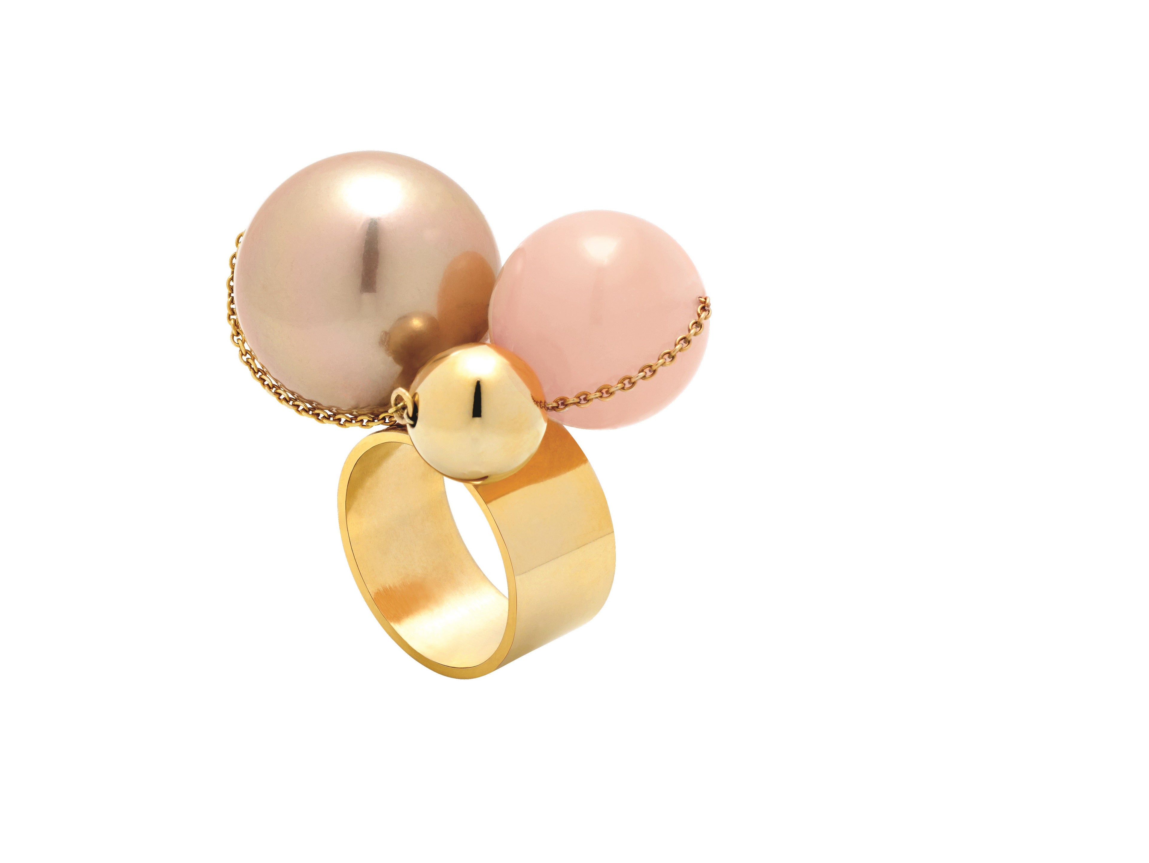 Louise Pearl & Pink Opal Charm Ring – Gold-Tone Size 54 | IZI