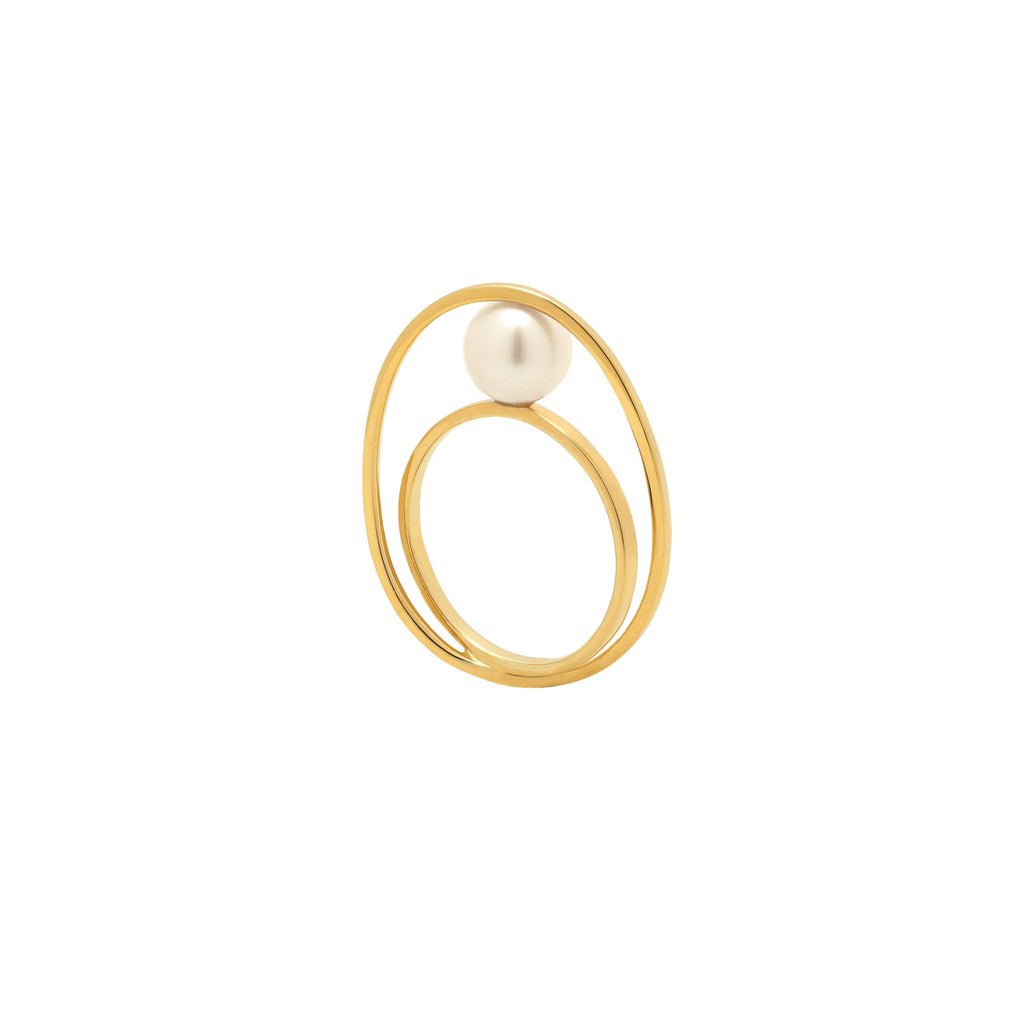 Rhythm White Pearl Spiral Oval Ring – Gold-Tone Size 58 | IZI
