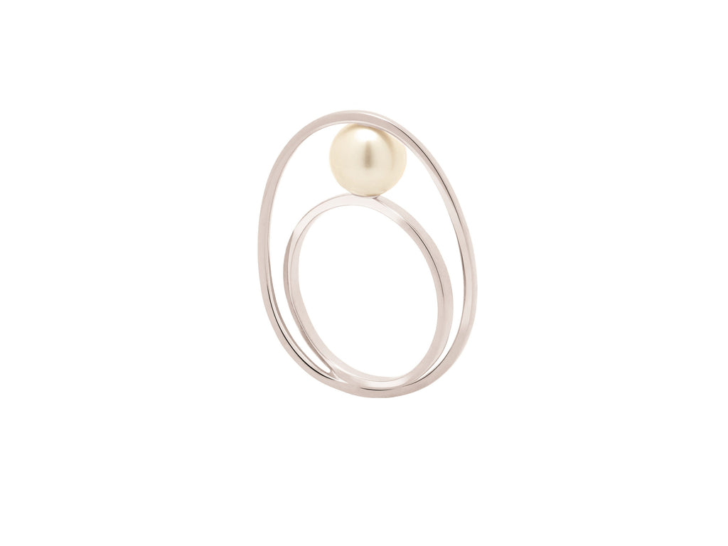 Rhythm White Pearl Spiral Oval Ring – Silver-Tone Size 58 | IZI