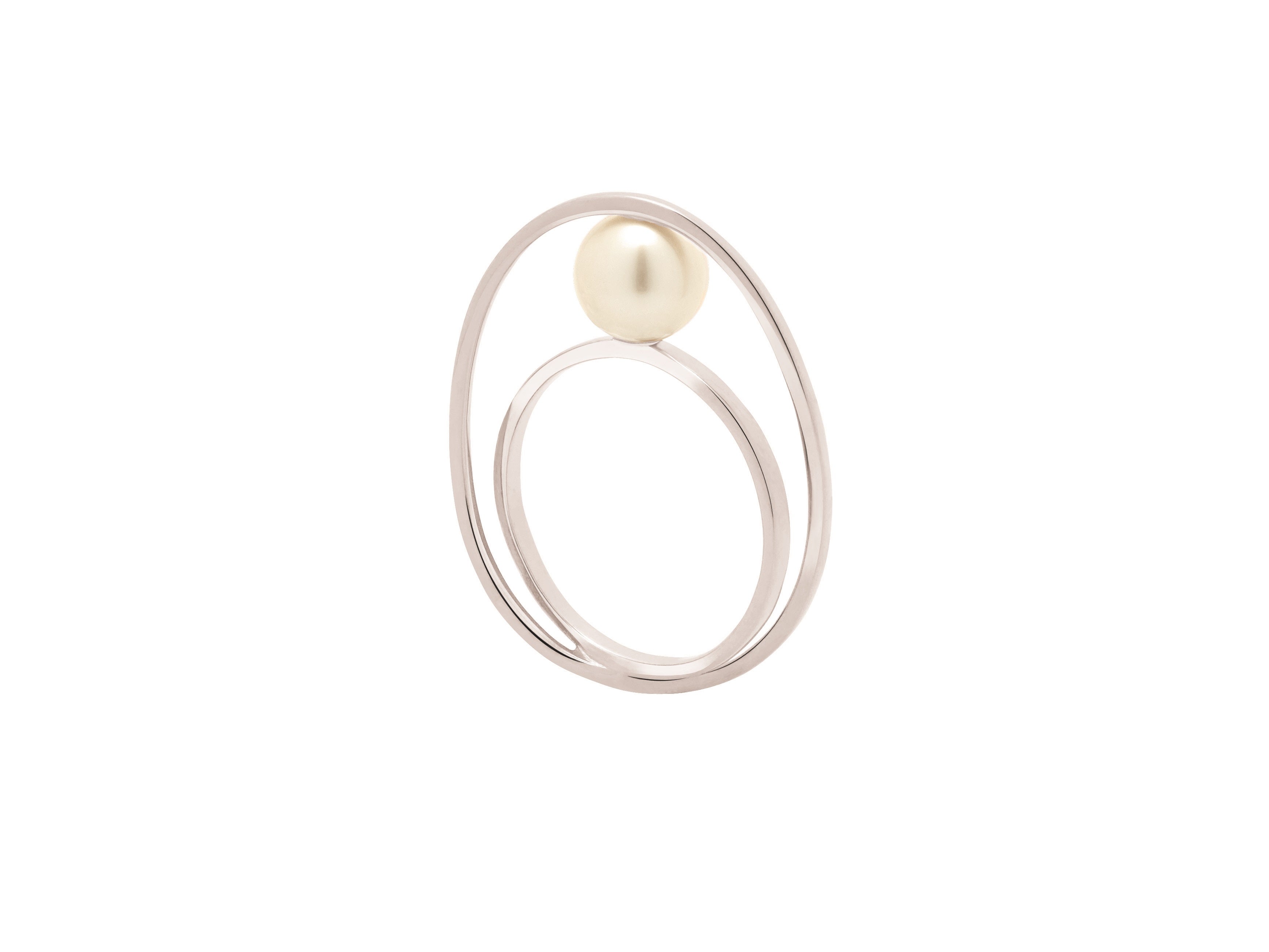 Rhythm White Pearl Spiral Oval Ring – Silver-Tone Size 58 | IZI