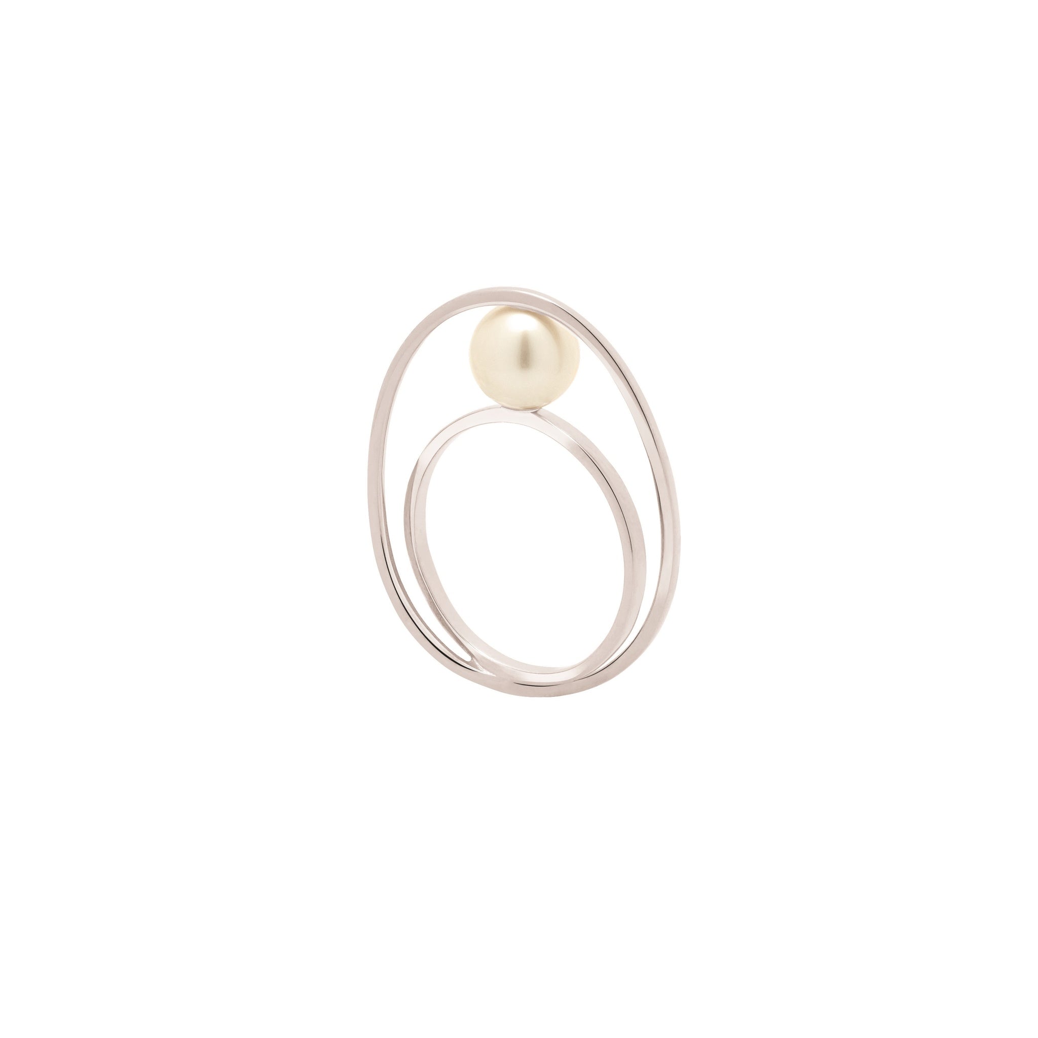 Rhythm White Pearl Spiral Oval Ring – Silver-Tone Size 58 | IZI