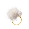 Cheek White Pompom & Pearl Ring – Gold-Tone Size 58 | IZI