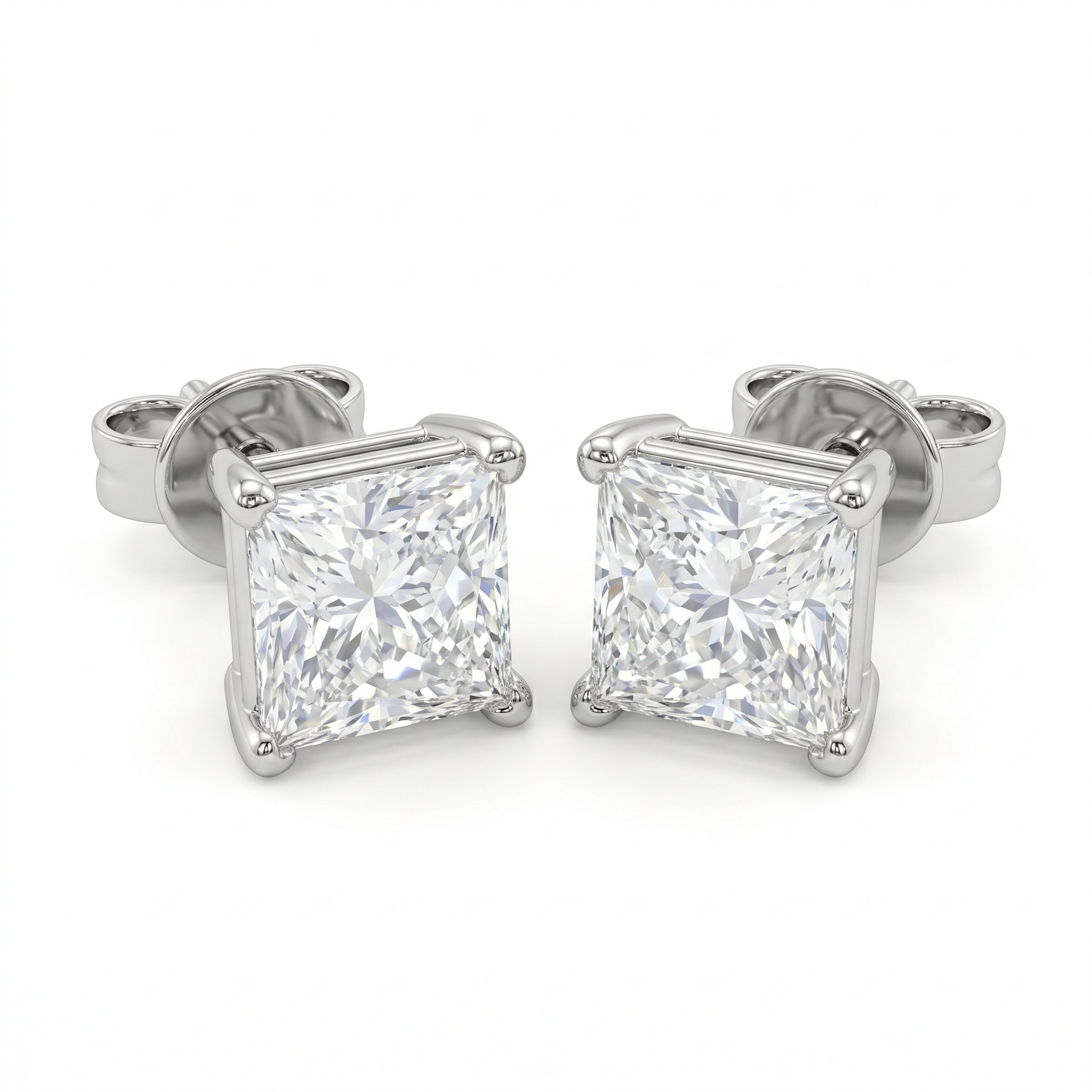Lab Grown Princess Cut Solitaire Stud Earrings