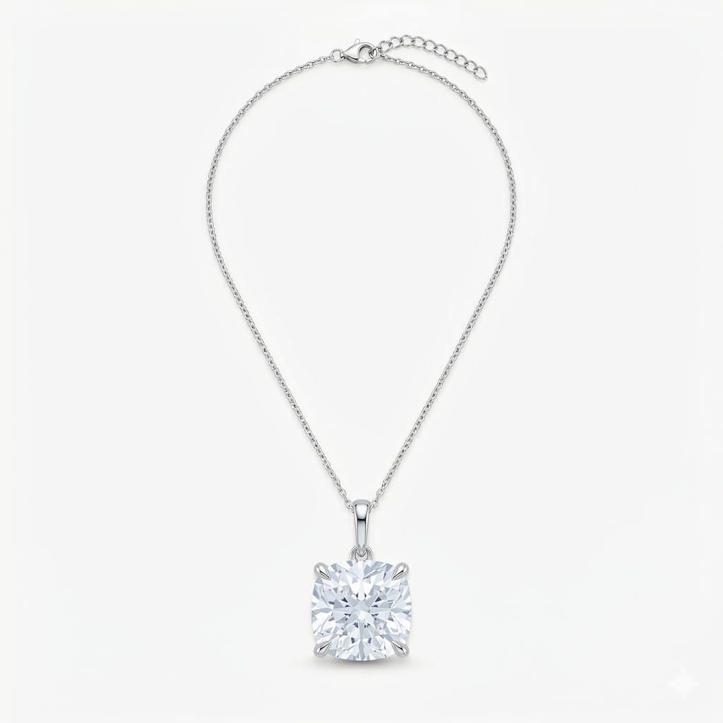 Lab Grown Cushion Cut Solitaire Pendant Necklace