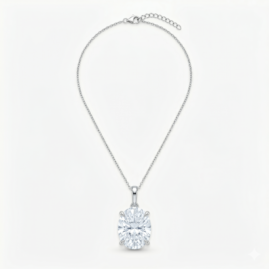 Lab Grown Oval Cut Solitaire Pendant Necklace