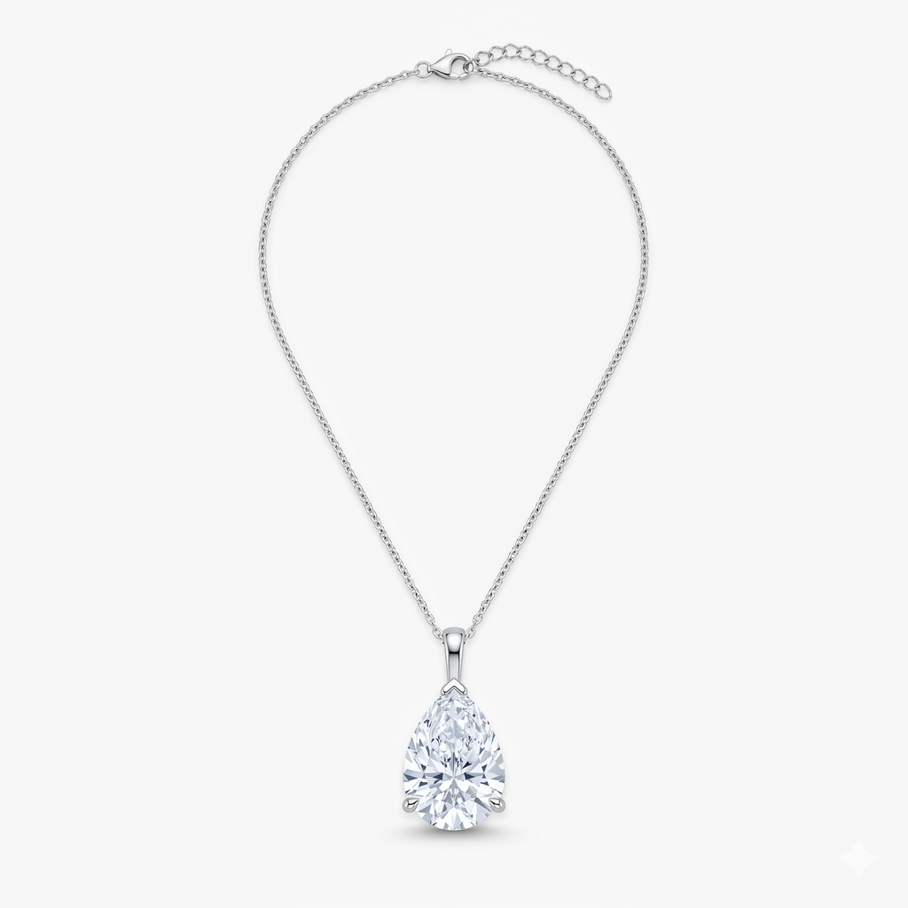 Lab Grown Pear Cut Solitaire Pendant Necklace