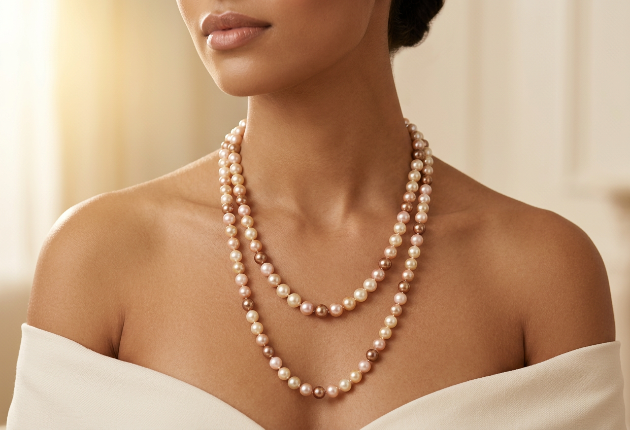 Terra Long Multi-Colour Warm Pearl Rope Necklace | IZI