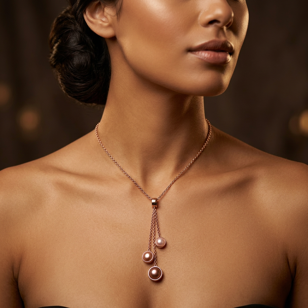 Sundown Long Rose Gold Y-Chain Pearl Necklace | IZI