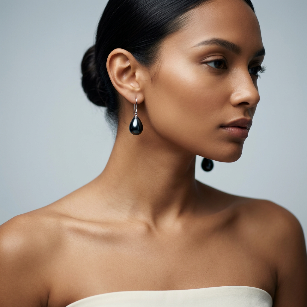 Ink Black Teardrop Pearl Drop Earrings | IZI