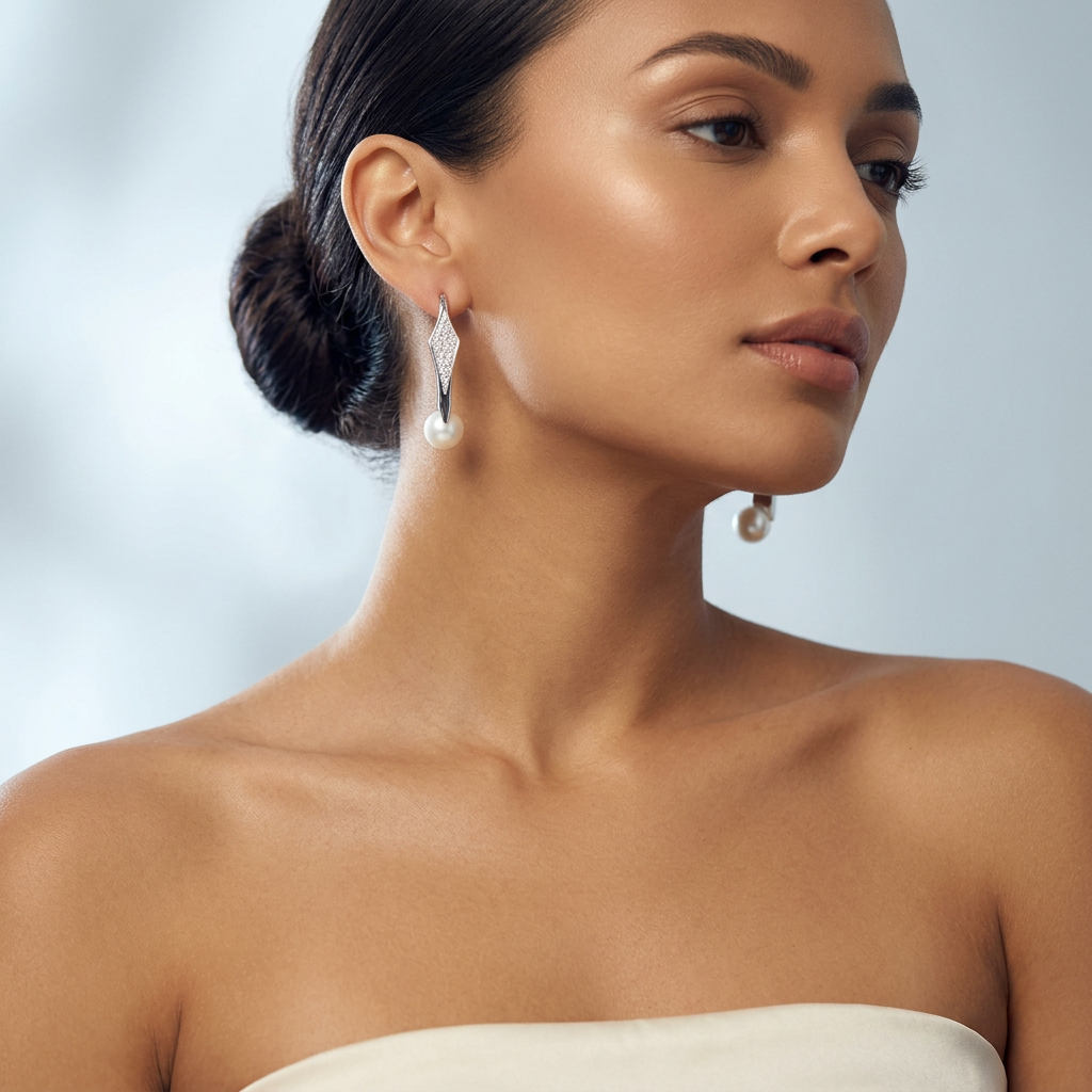 Scala Pearl & Pave Diamond Hook Earrings | IZI