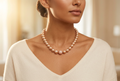 Enjoy Rose Gold Pearl Strand Necklace with Pave Ball | IZI