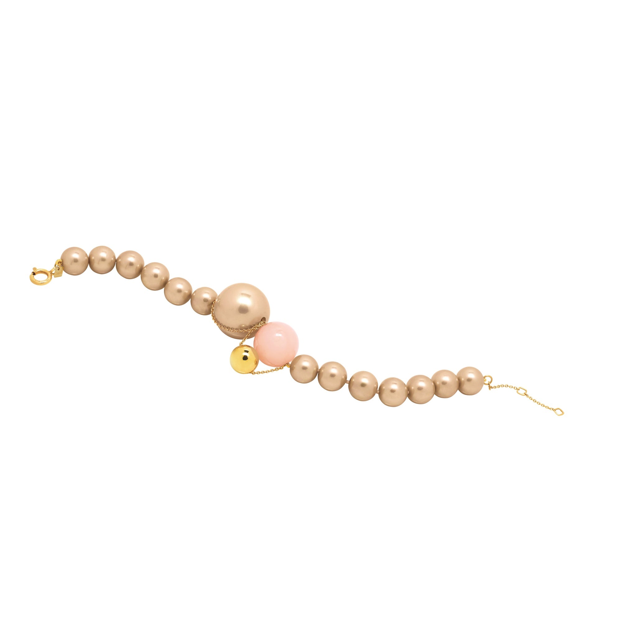 Louise Gold Pearl & Pink Stone Bracelet Small | IZI