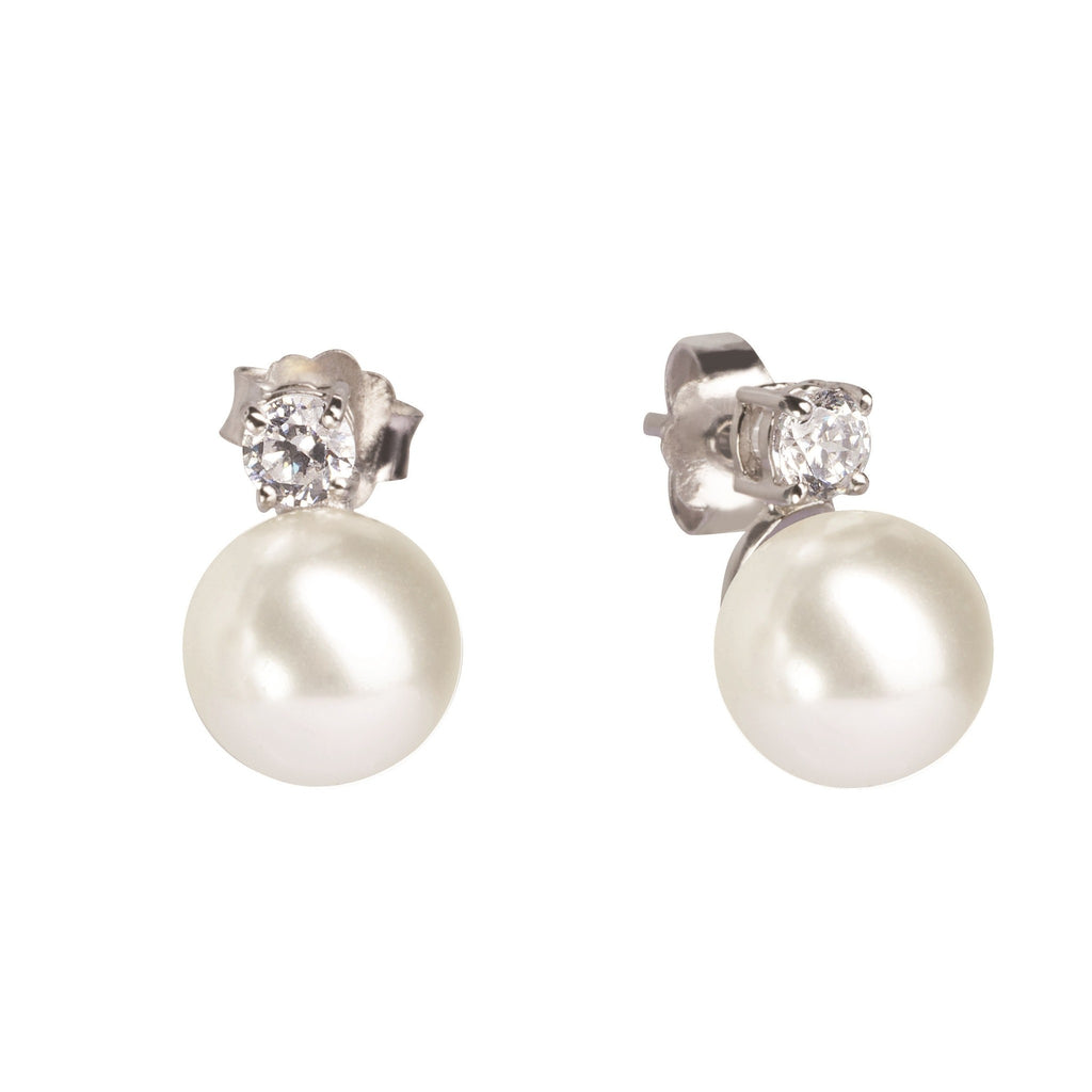 Feel White Pearl & Crystal Stud Earrings | IZI