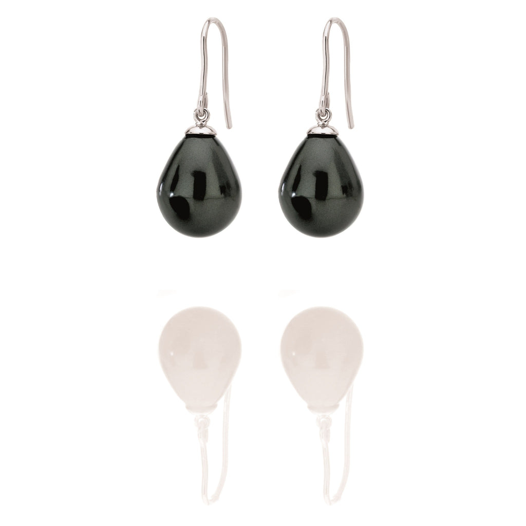 Ink Black Teardrop Pearl Drop Earrings | IZI