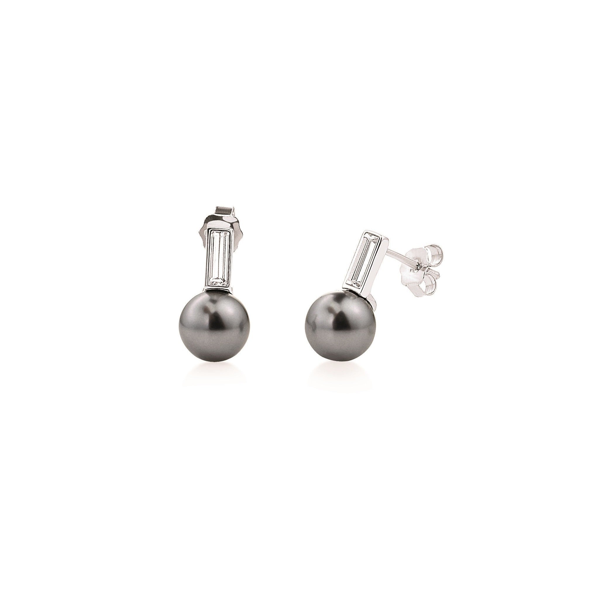 Moon River Short Tahitian Pearl & Baguette Stud Earrings | IZI