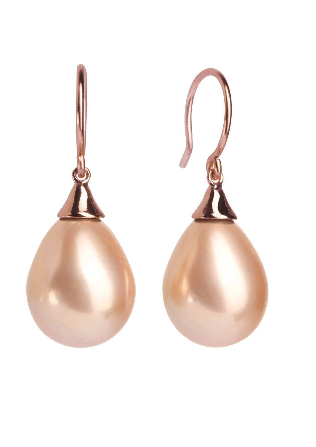 Rosa Peach Teardrop Pearl Drop Earrings Rose Gold | IZI
