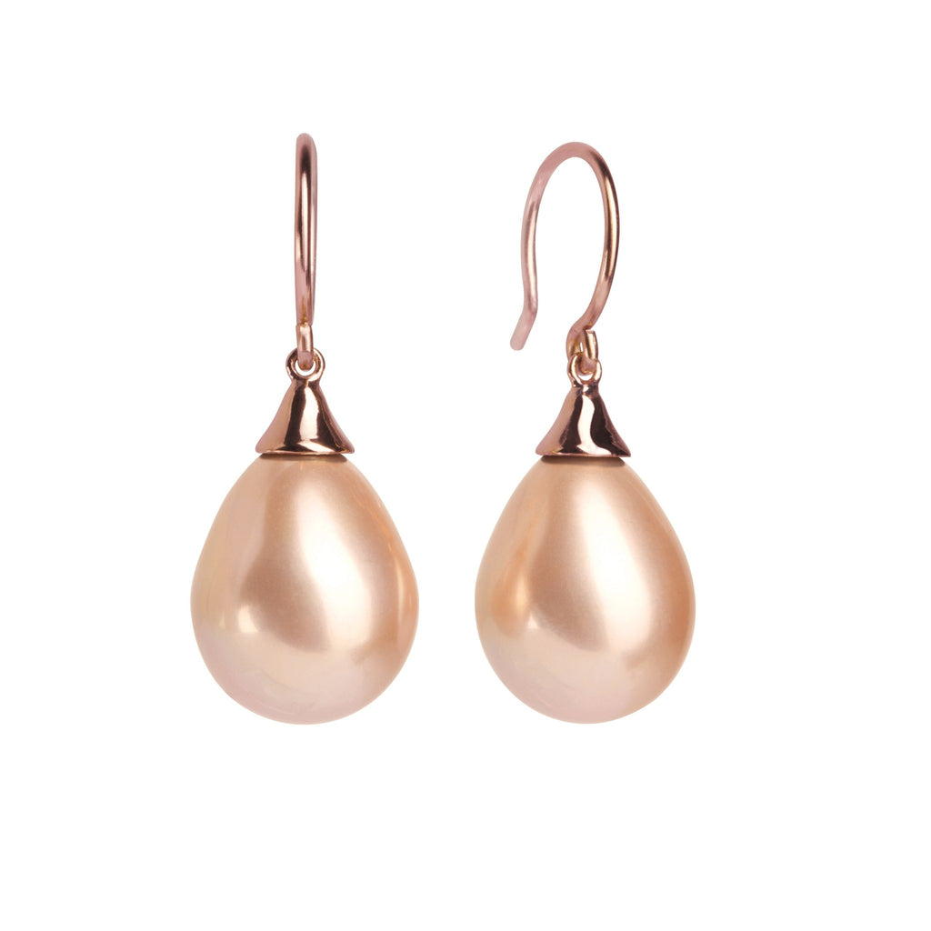 Rosa Peach Teardrop Pearl Drop Earrings Rose Gold | IZI