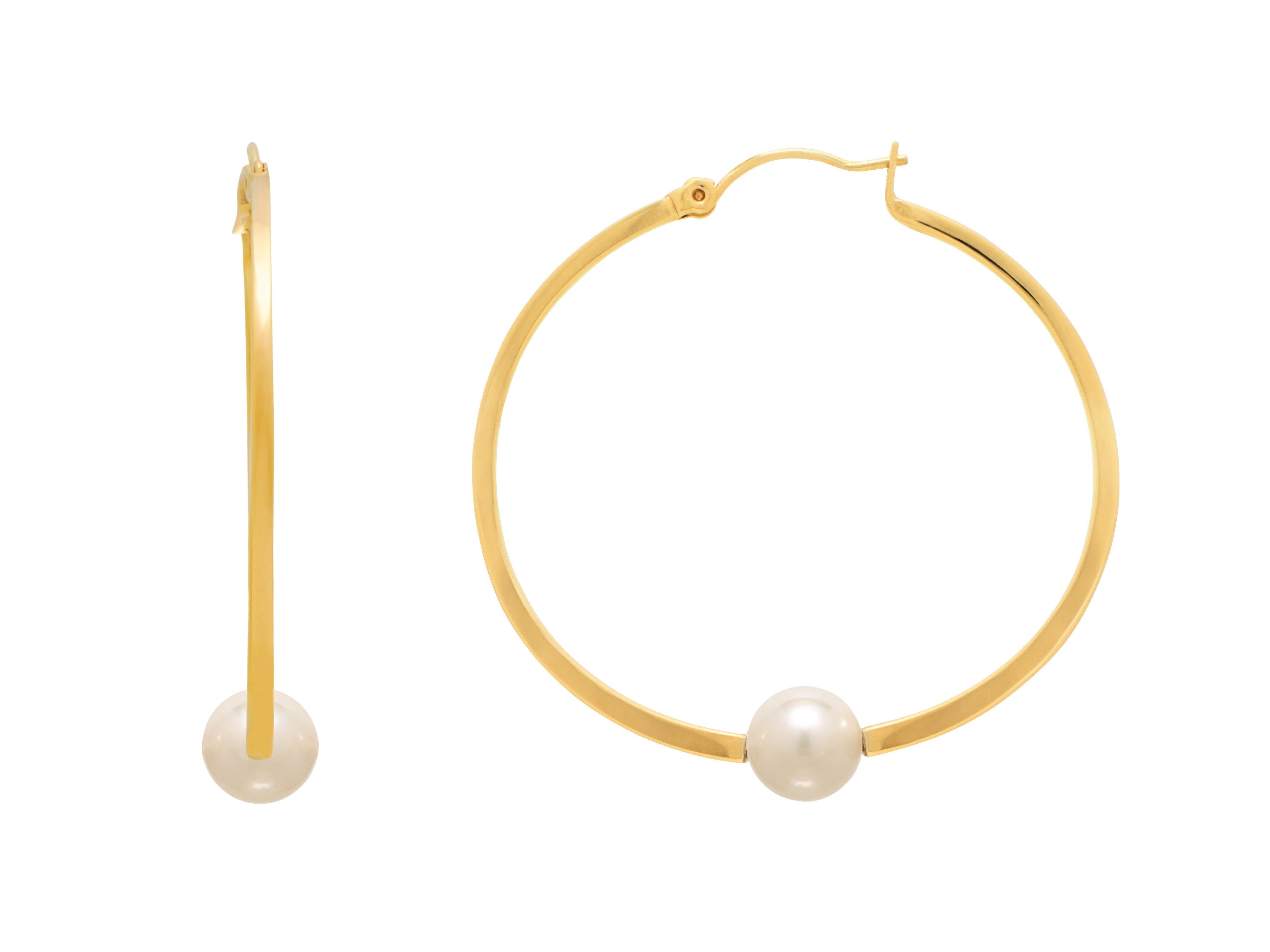 Rythm Gold Hoop Earrings with White Pearl | IZI