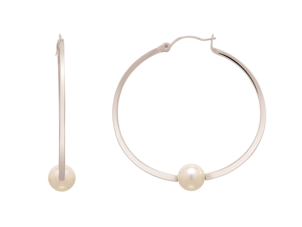 Rythm Silver Hoop Earrings with White Pearl | IZI