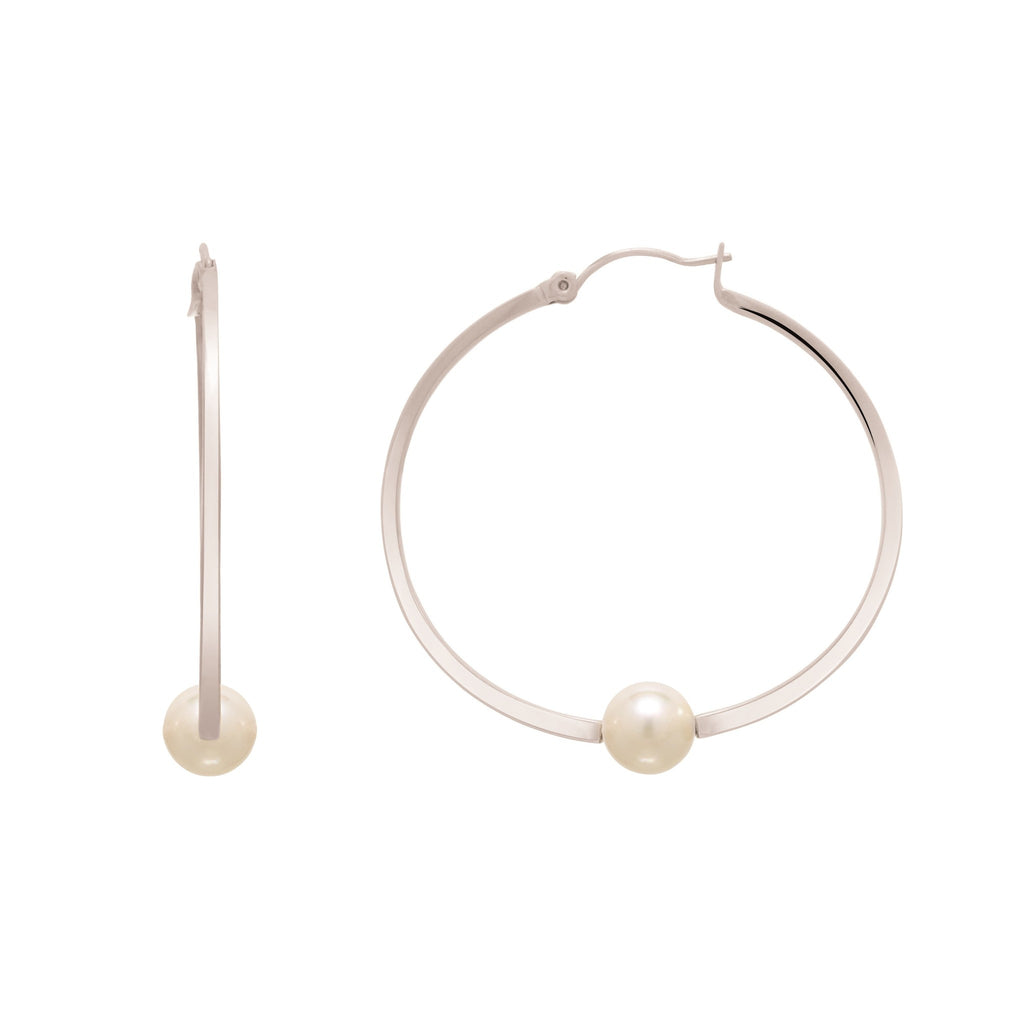 Rythm Silver Hoop Earrings with White Pearl | IZI