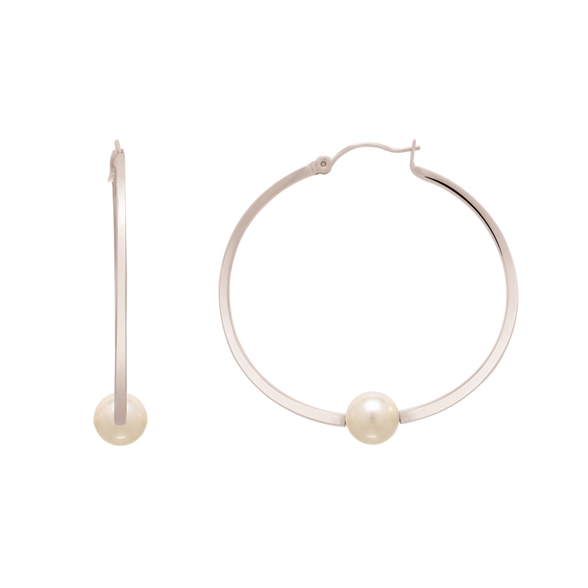 Rythm Silver Hoop Earrings with White Pearl | IZI