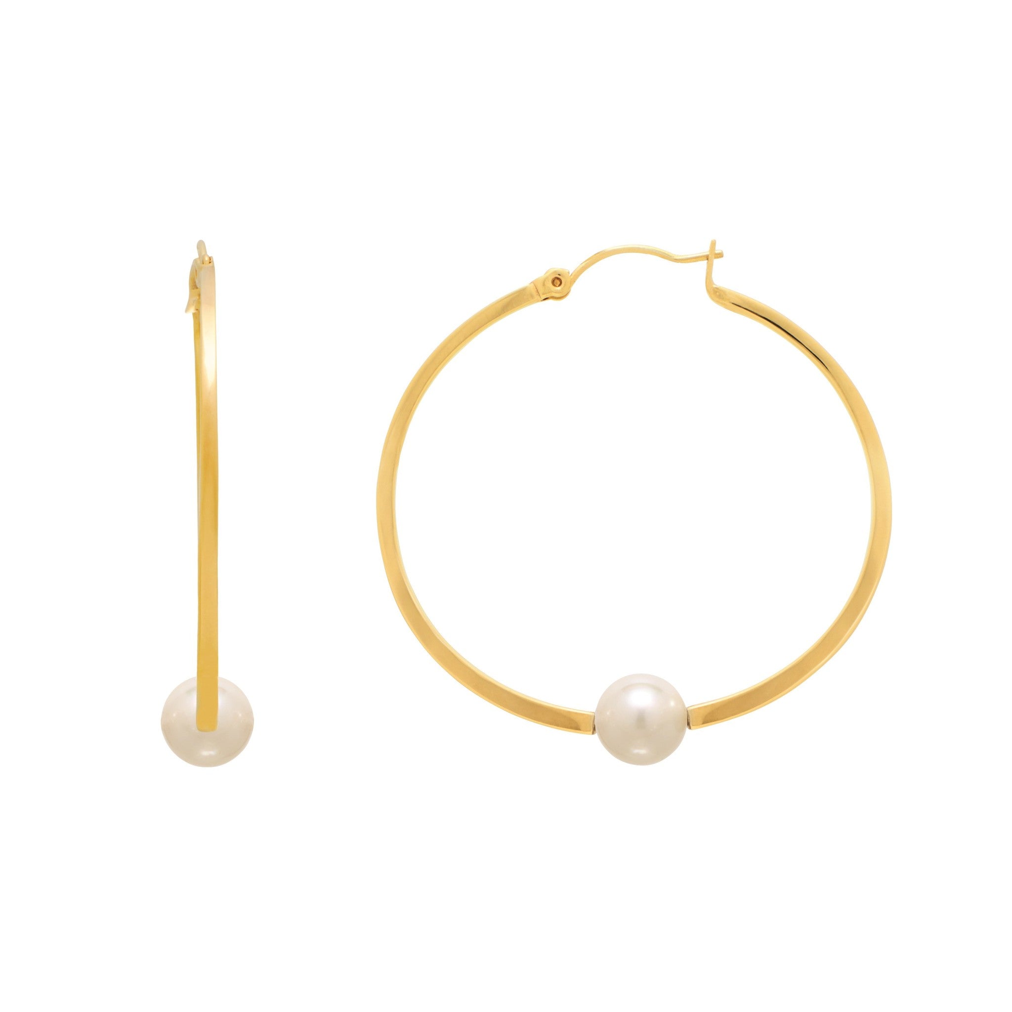 Rythm Gold Hoop Earrings with White Pearl | IZI