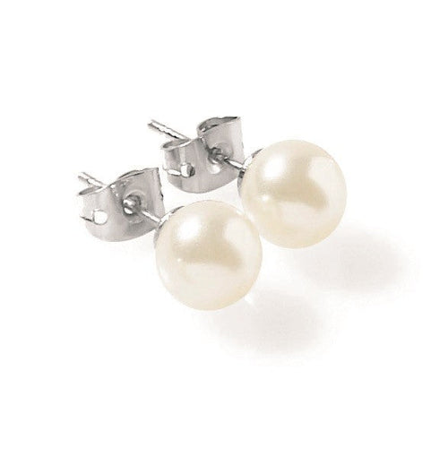 Si Classic White Pearl Stud Earrings 7mm | IZI