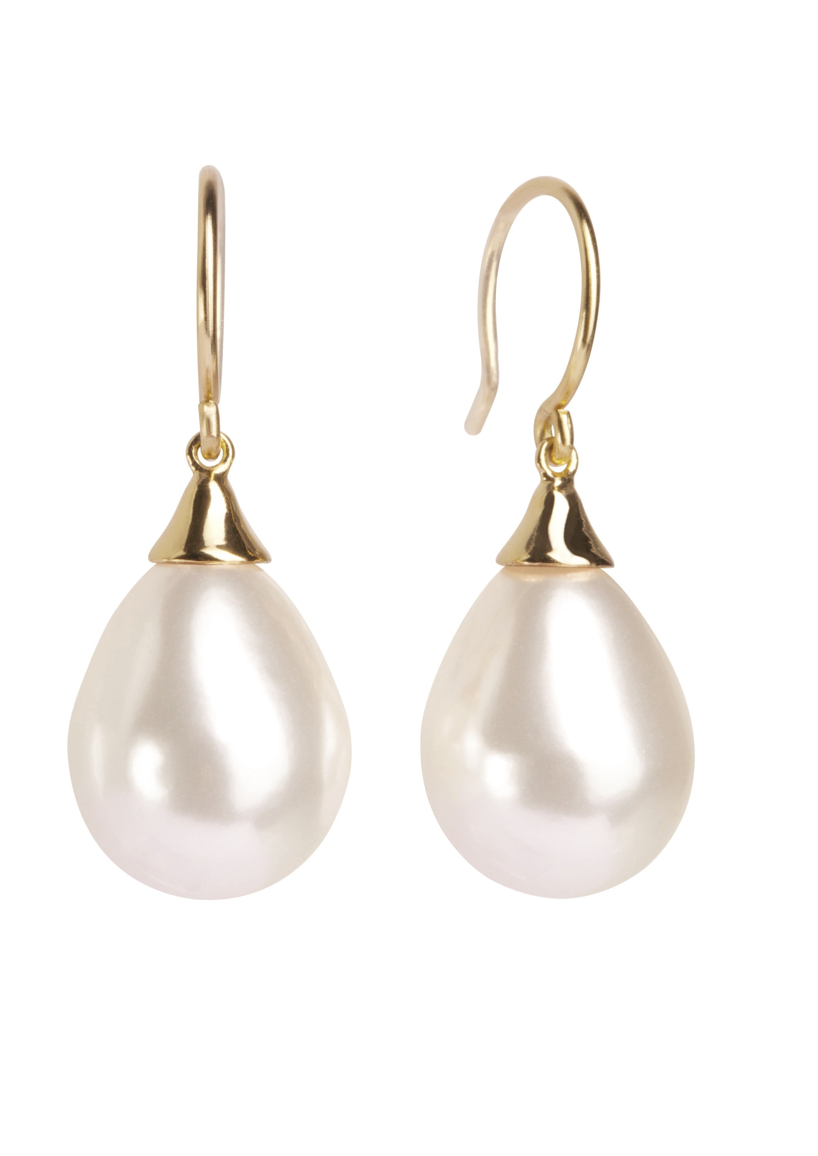Vanilla White Teardrop Pearl Drop Earrings Gold | IZI