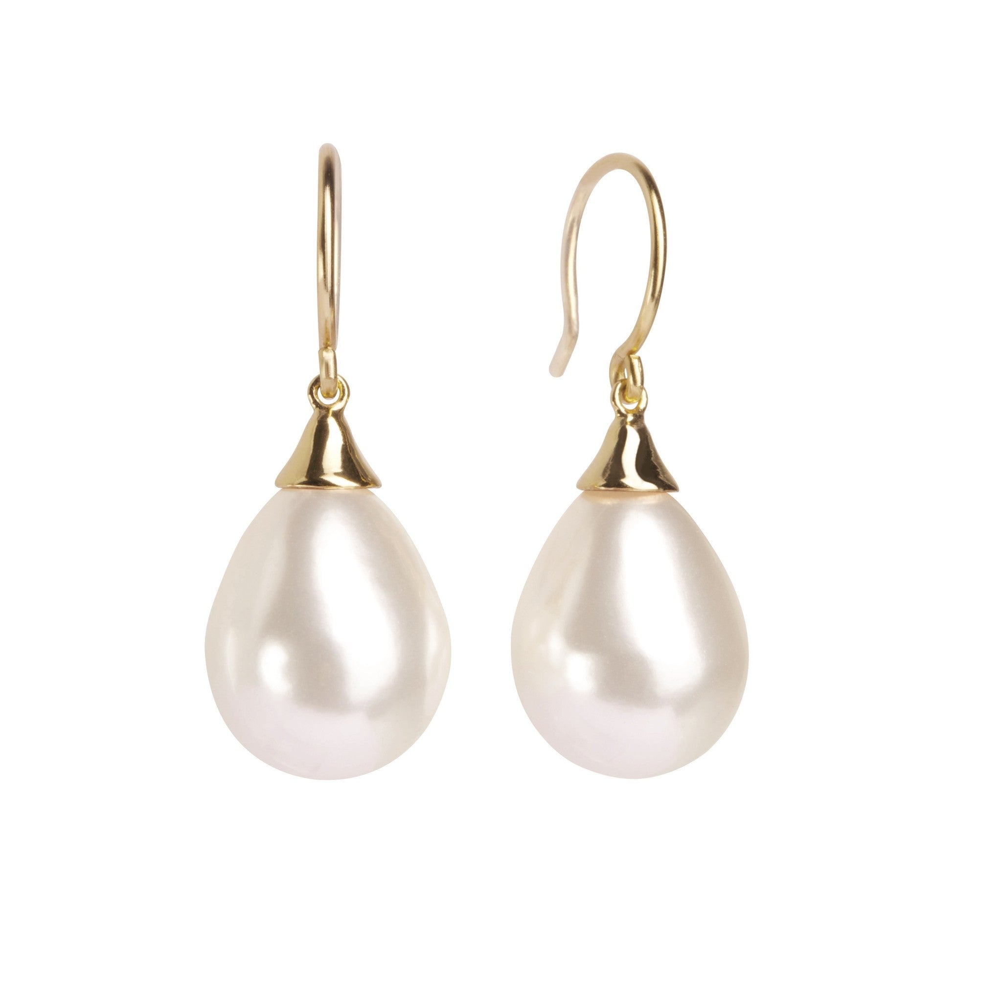 Vanilla White Teardrop Pearl Drop Earrings Gold | IZI