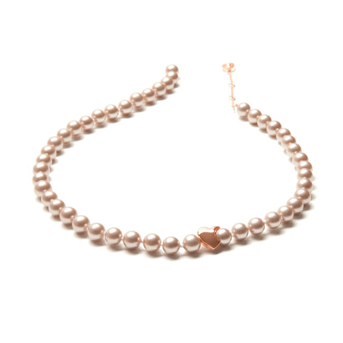 Amour Pink Pearl Strand Necklace with Rose Gold Heart | IZI