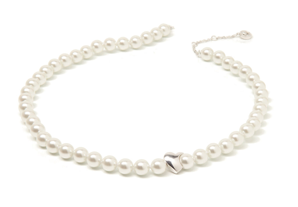 Amour White Pearl Strand Necklace with Silver Heart | IZI
