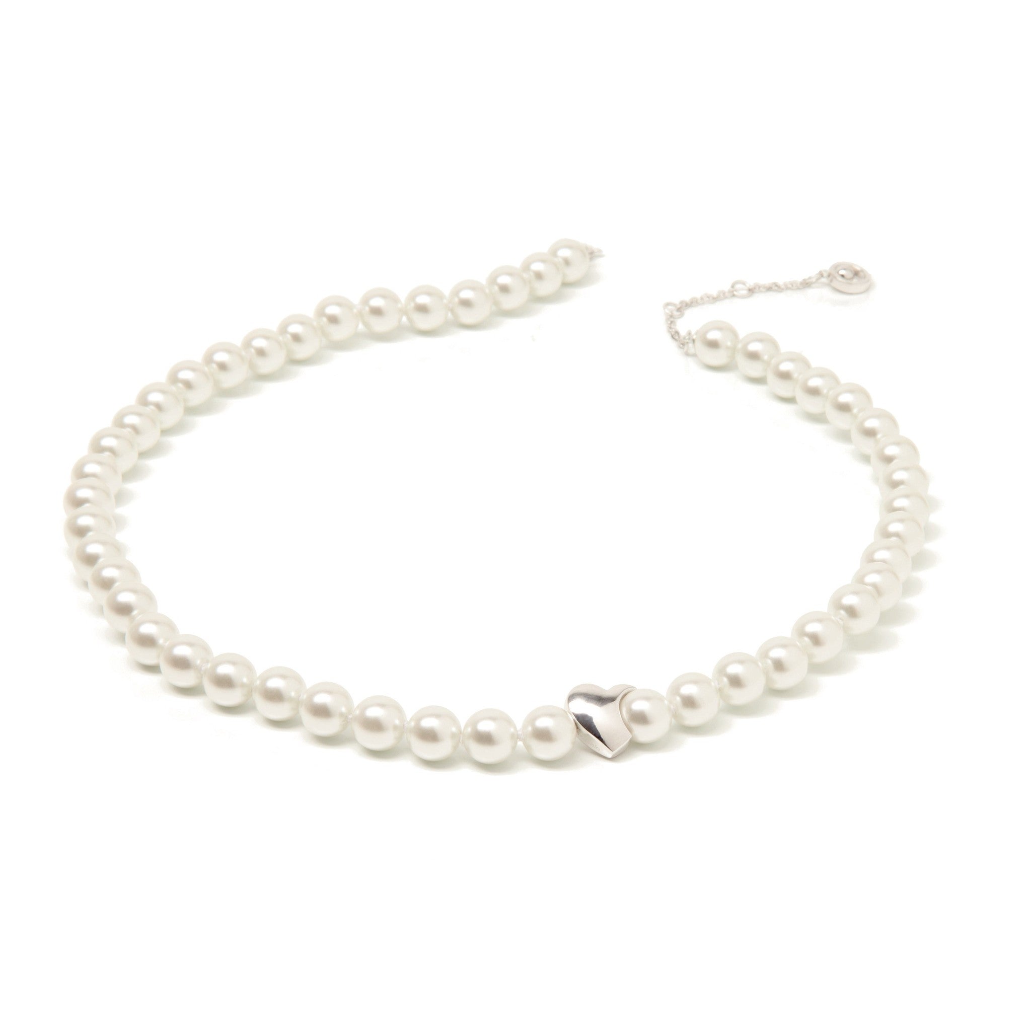 Amour White Pearl Strand Necklace with Silver Heart | IZI
