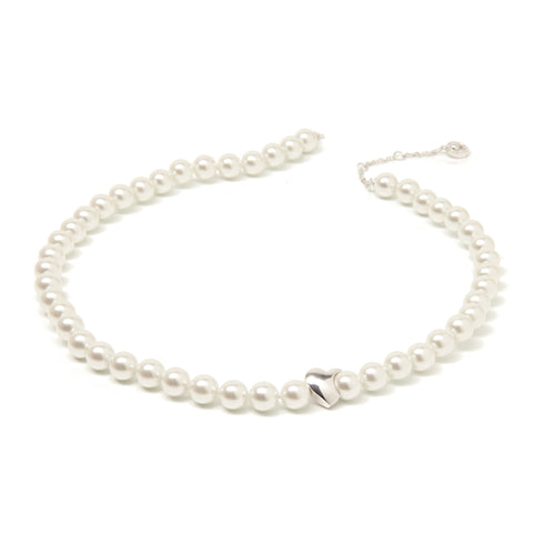 Amour White Pearl Strand Necklace with Silver Heart | IZI