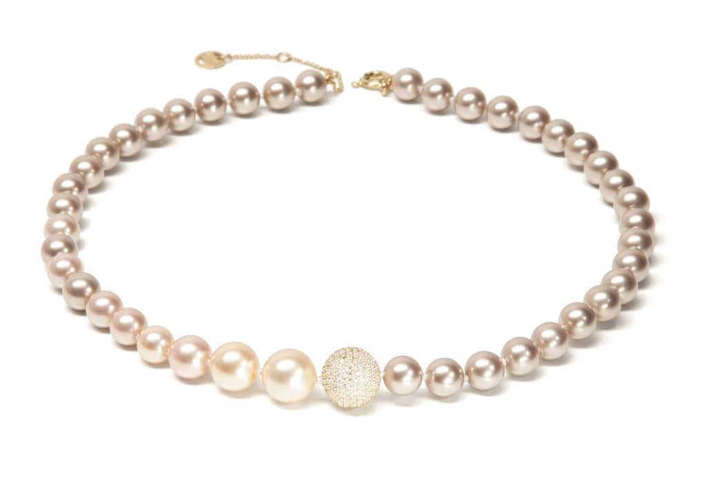 Enjoy Gold Pearl Strand Necklace with Pave Ball | IZI
