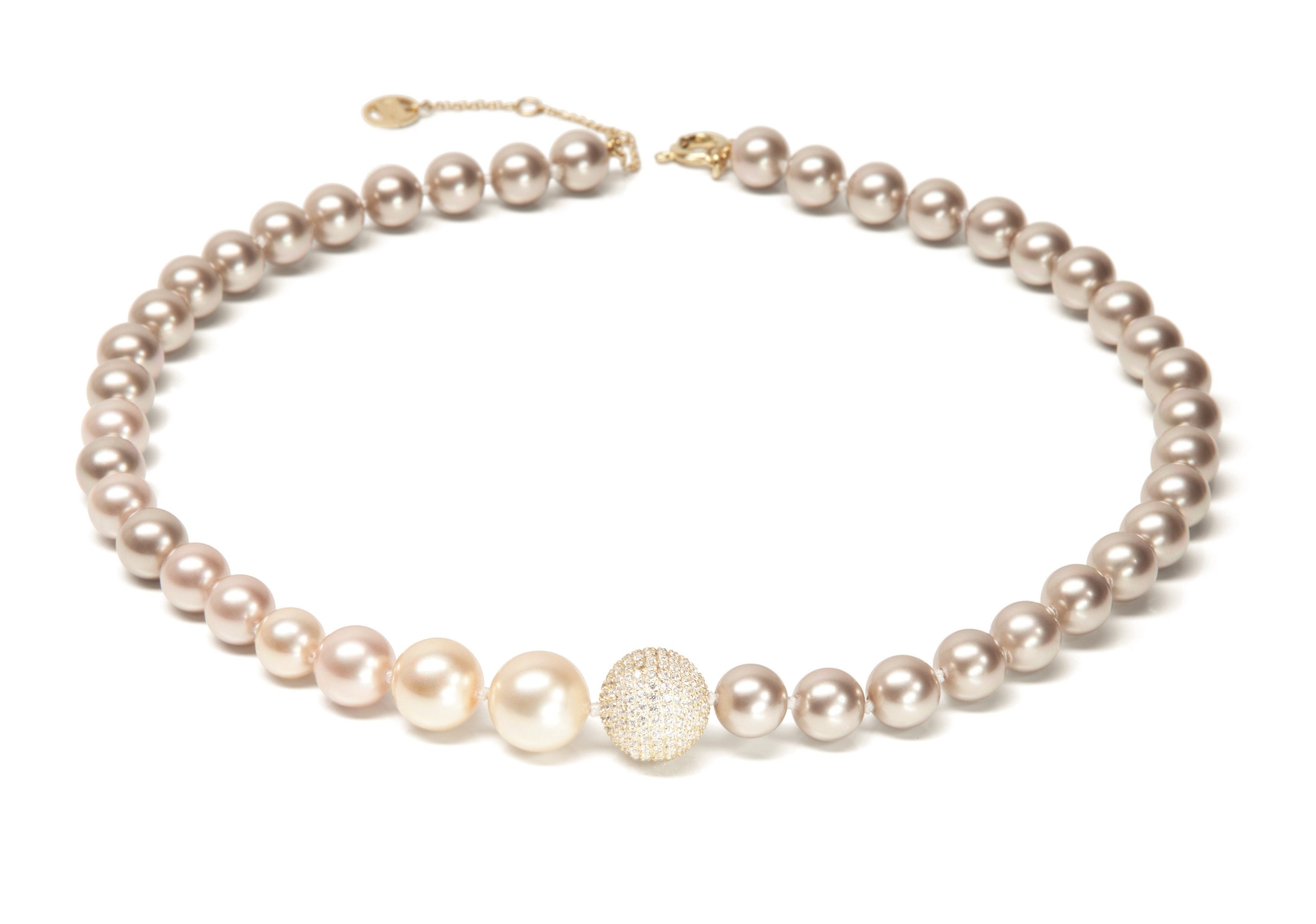 Enjoy Gold Pearl Strand Necklace with Pave Ball | IZI