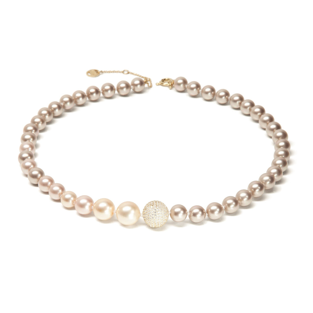 Enjoy Gold Pearl Strand Necklace with Pave Ball | IZI