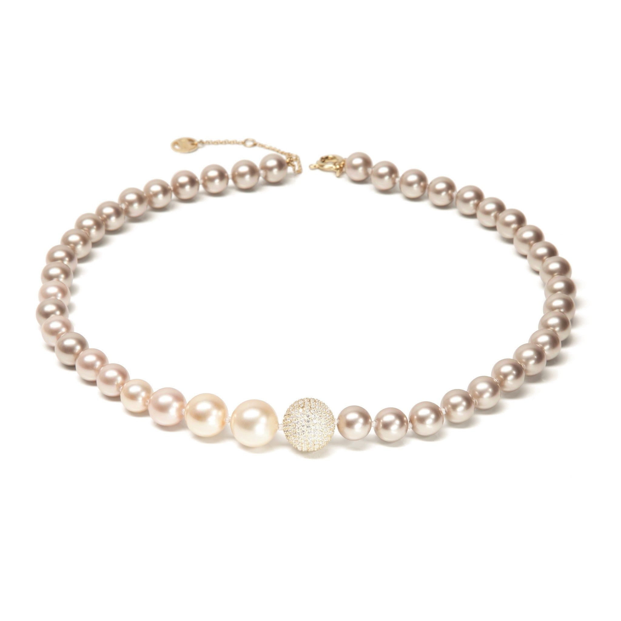 Enjoy Gold Pearl Strand Necklace with Pave Ball | IZI