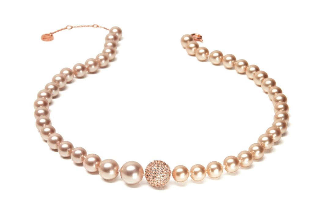 Enjoy Rose Gold Pearl Strand Necklace with Pave Ball | IZI