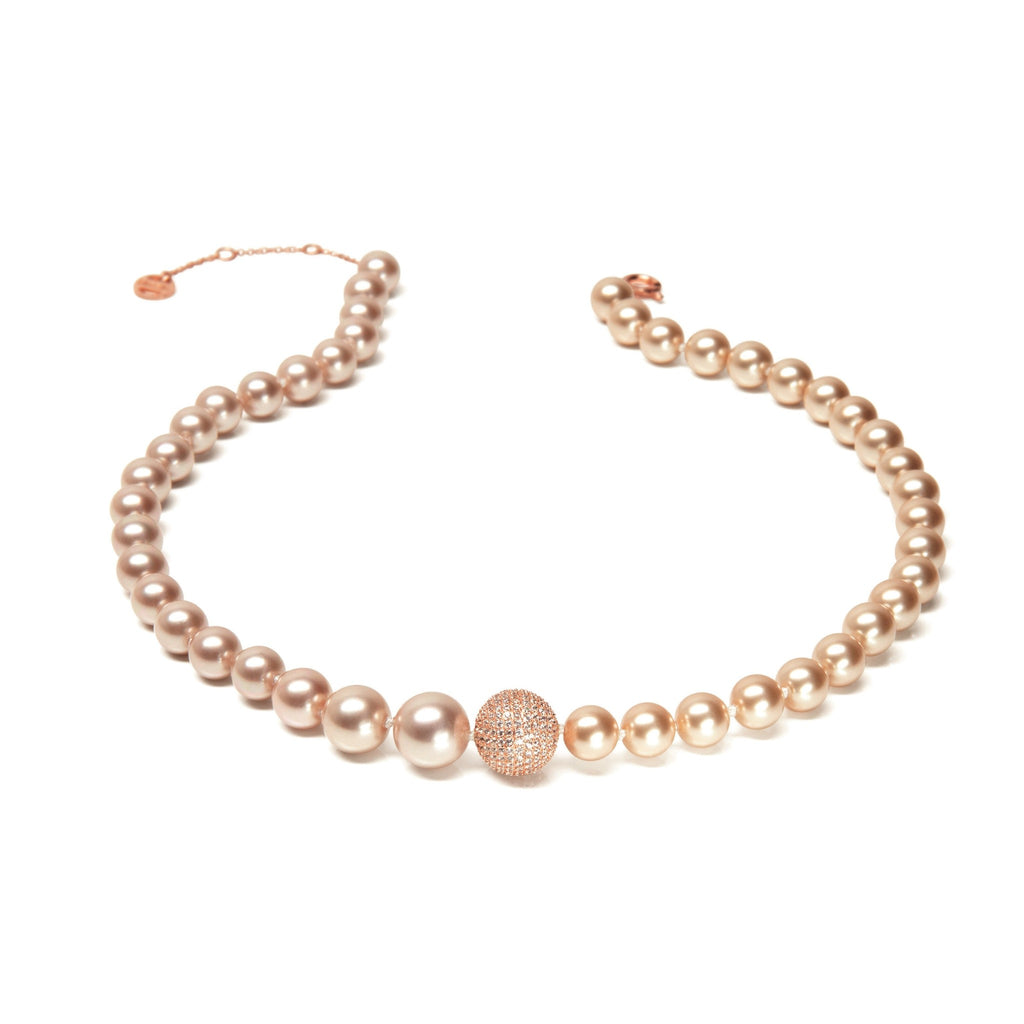 Enjoy Rose Gold Pearl Strand Necklace with Pave Ball | IZI