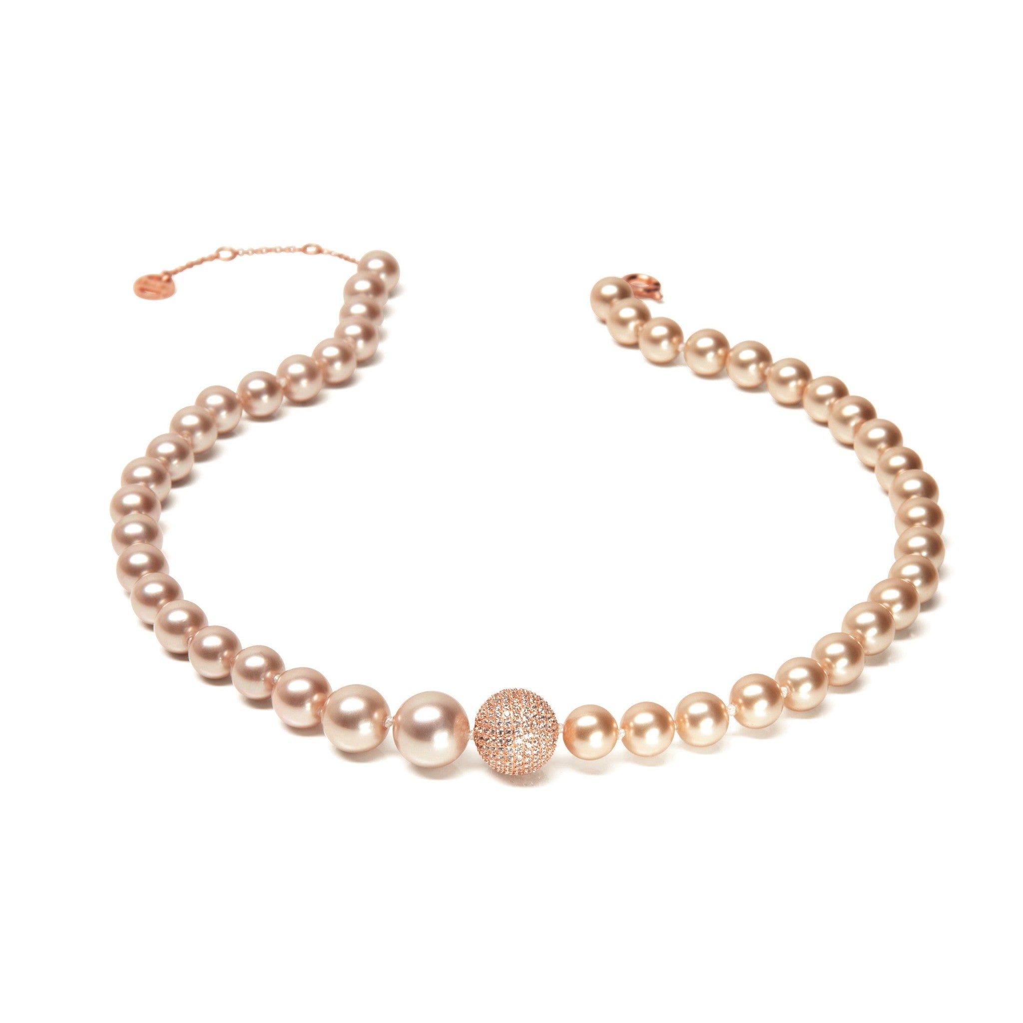 Enjoy Rose Gold Pearl Strand Necklace with Pave Ball | IZI