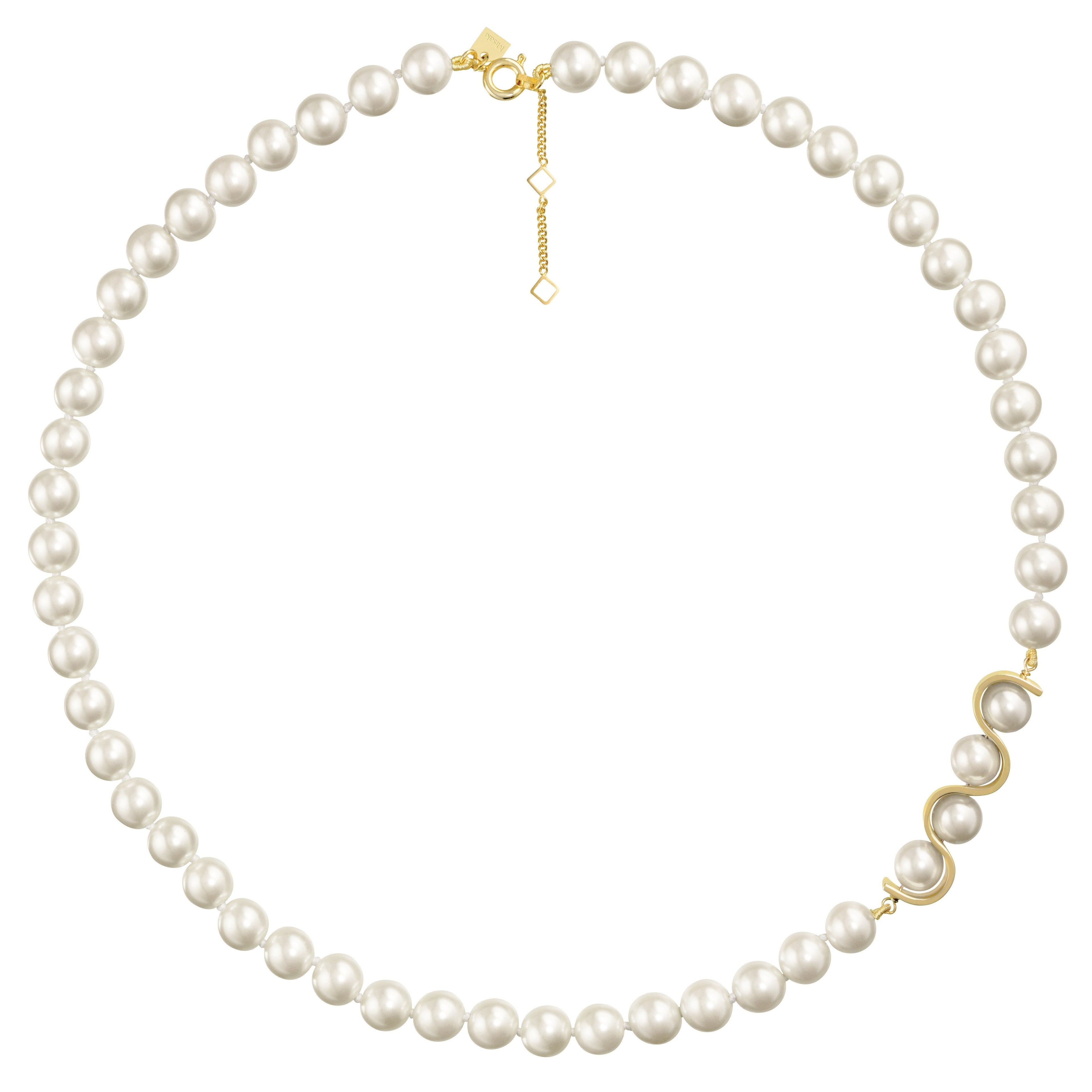 Initials Gold White Pearl Strand Necklace | IZI
