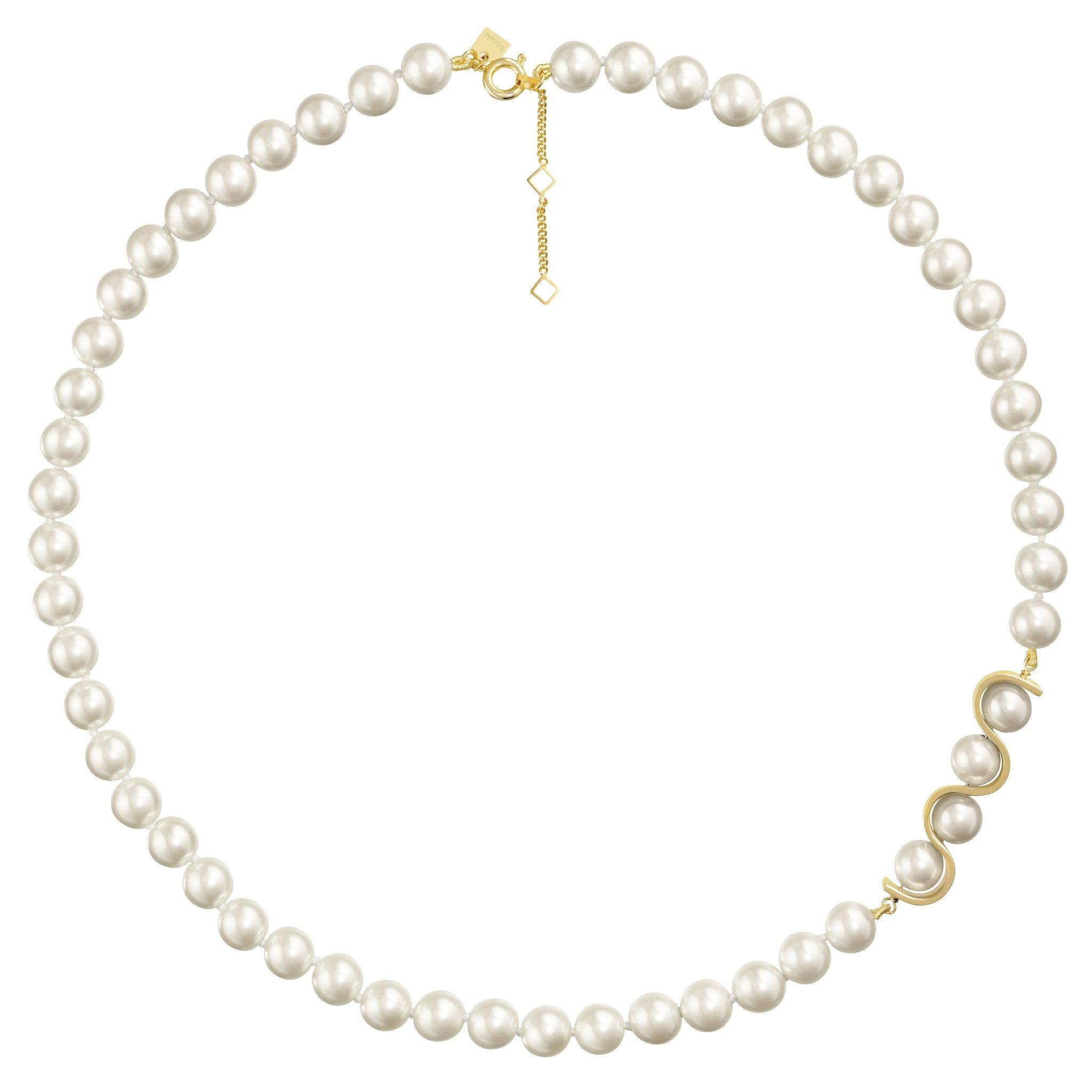 Initials Gold White Pearl Strand Necklace | IZI