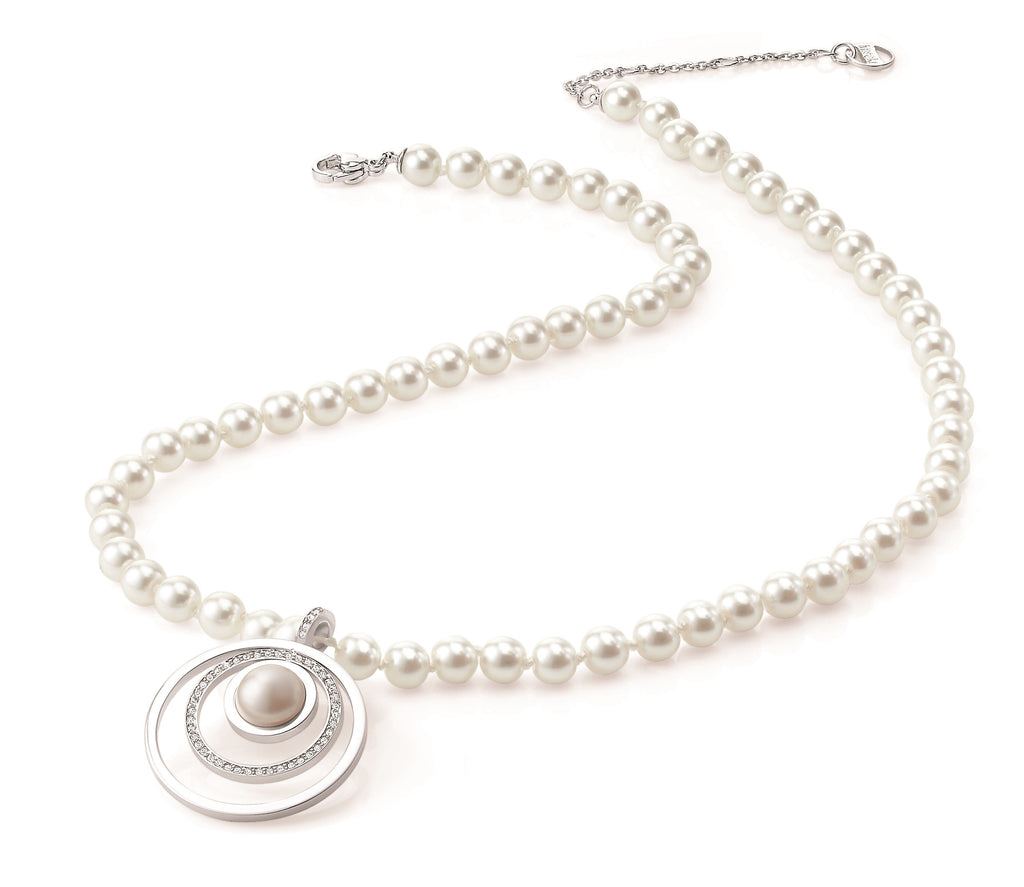 Orbit Short White Pearl Necklace with Circle Pendant | IZI