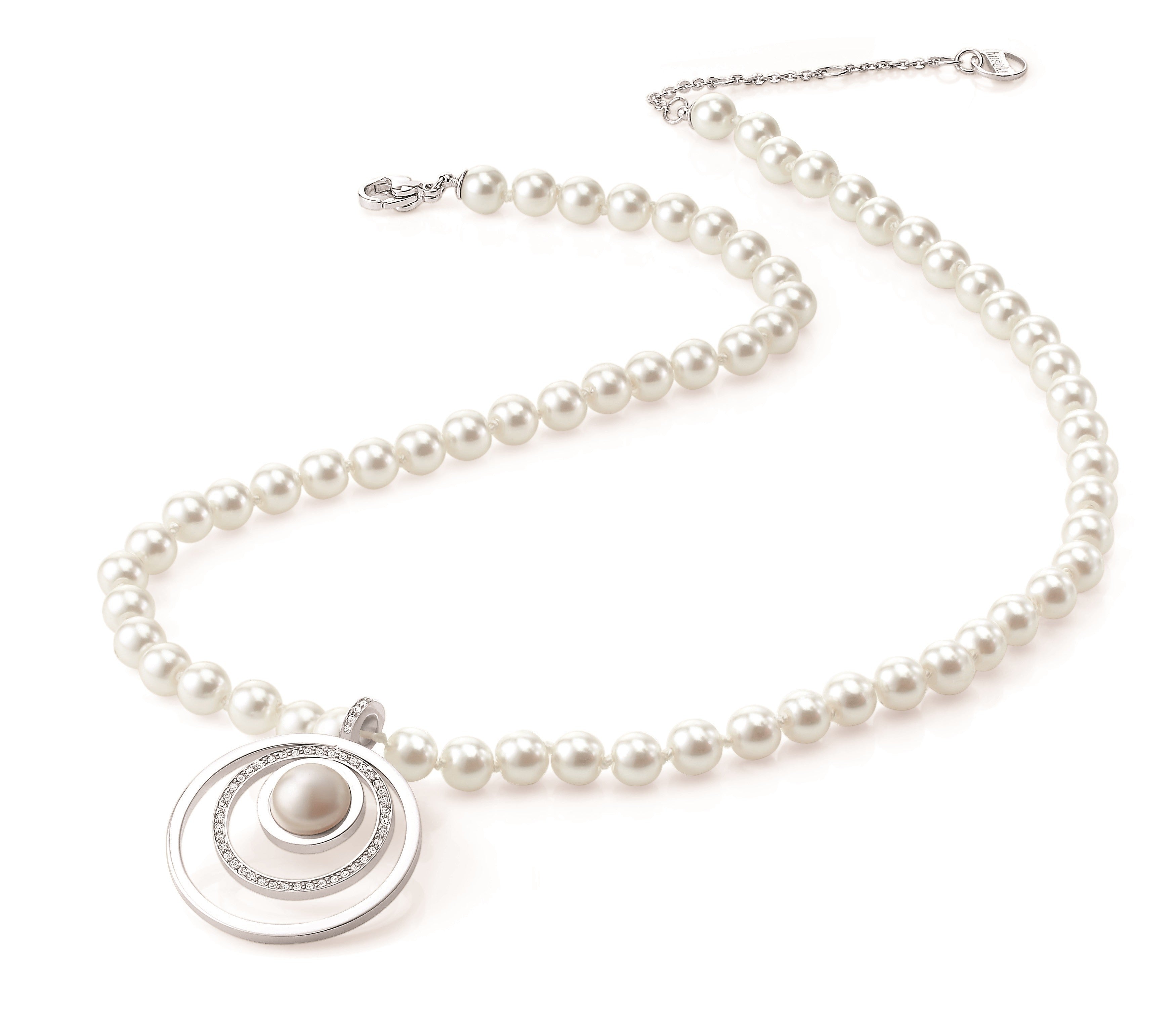 Orbit Short White Pearl Necklace with Circle Pendant | IZI