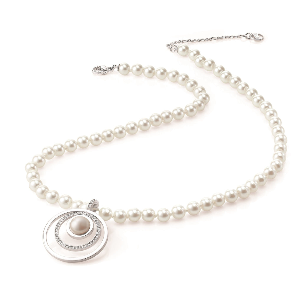 Orbit Short White Pearl Necklace with Circle Pendant | IZI