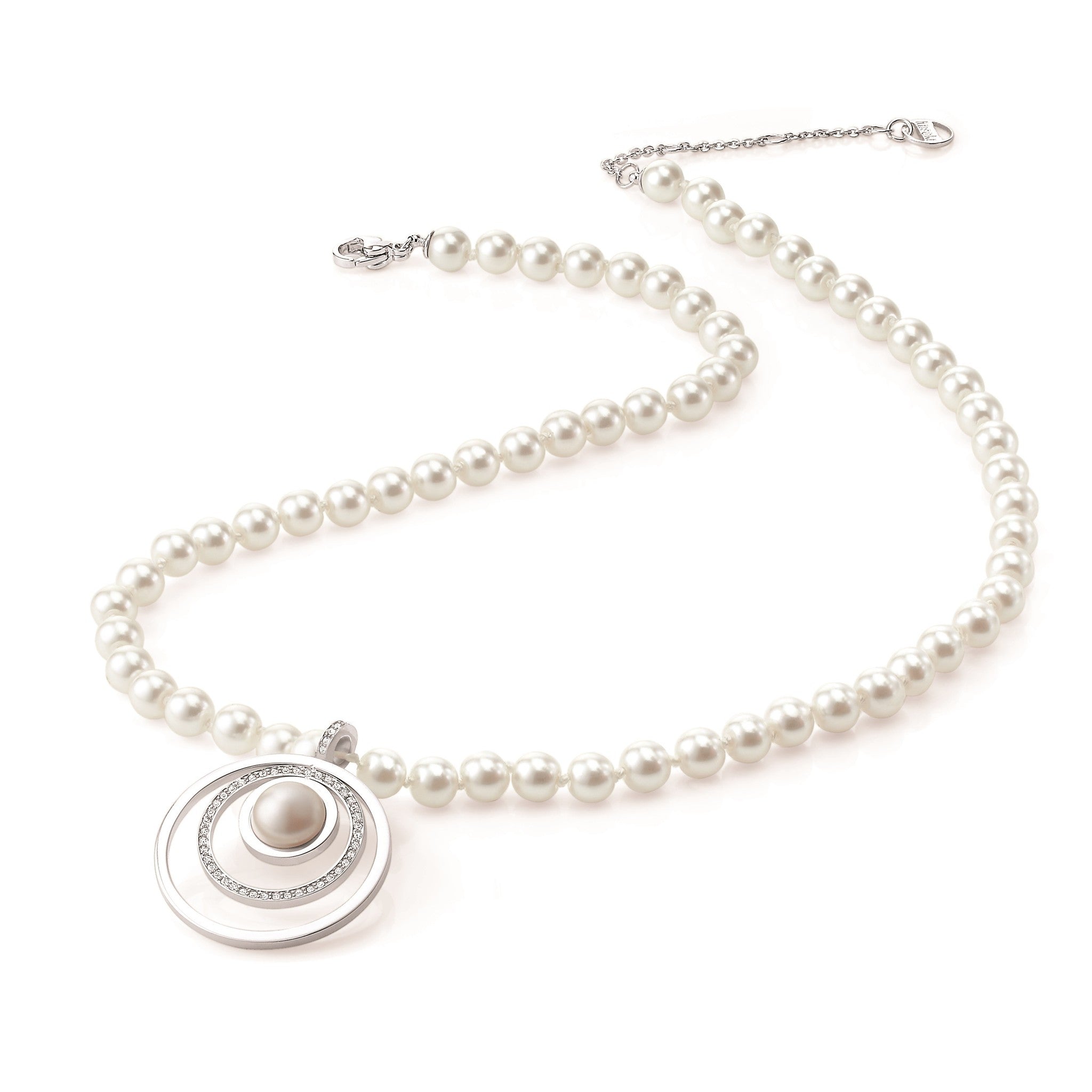 Orbit Short White Pearl Necklace with Circle Pendant | IZI