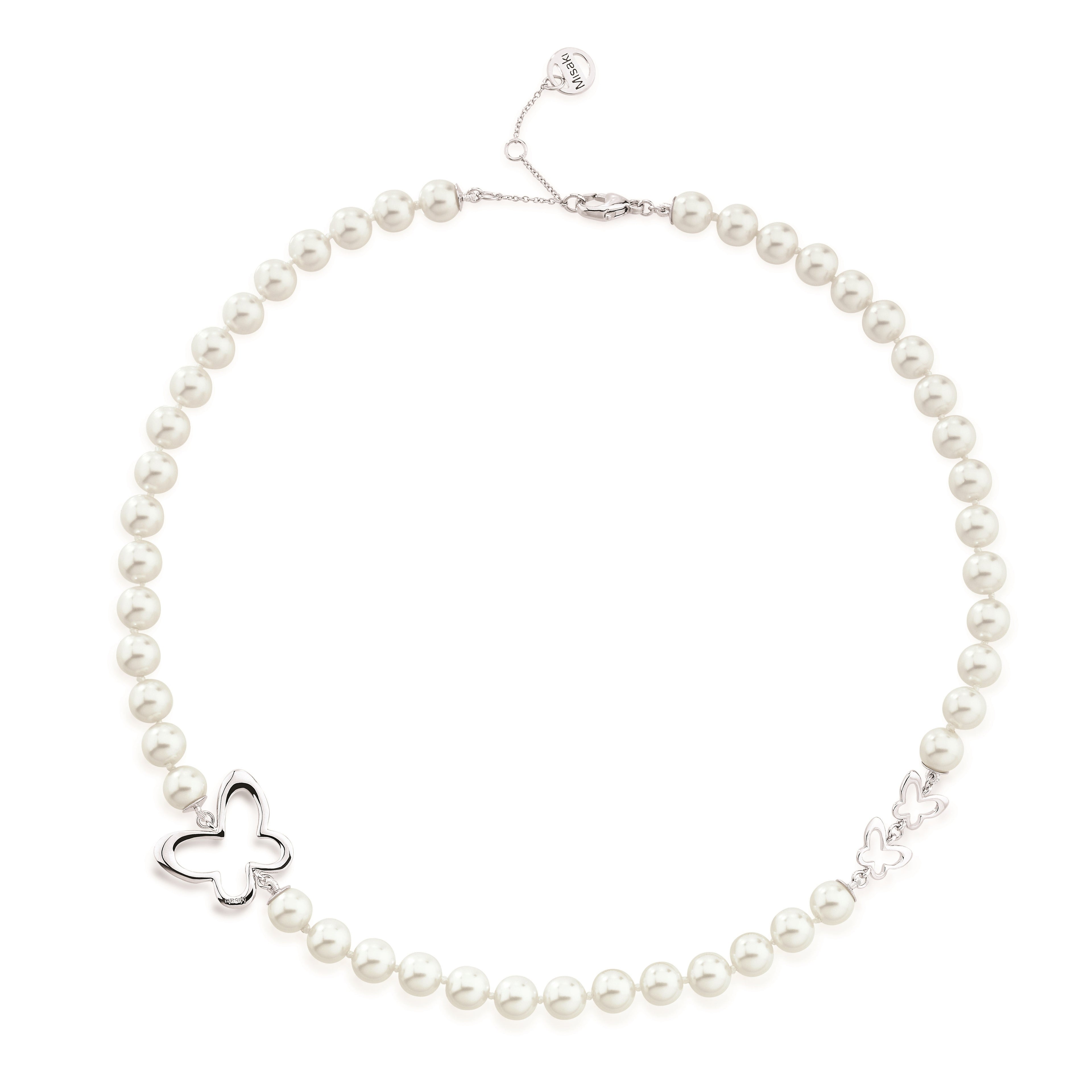 Papillon White Pearl Necklace with Butterfly Motifs | IZI