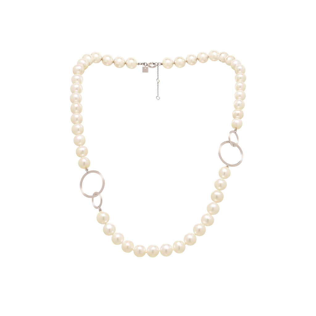 Rythm Silver Pearl Necklace with Open Circle Links | IZI