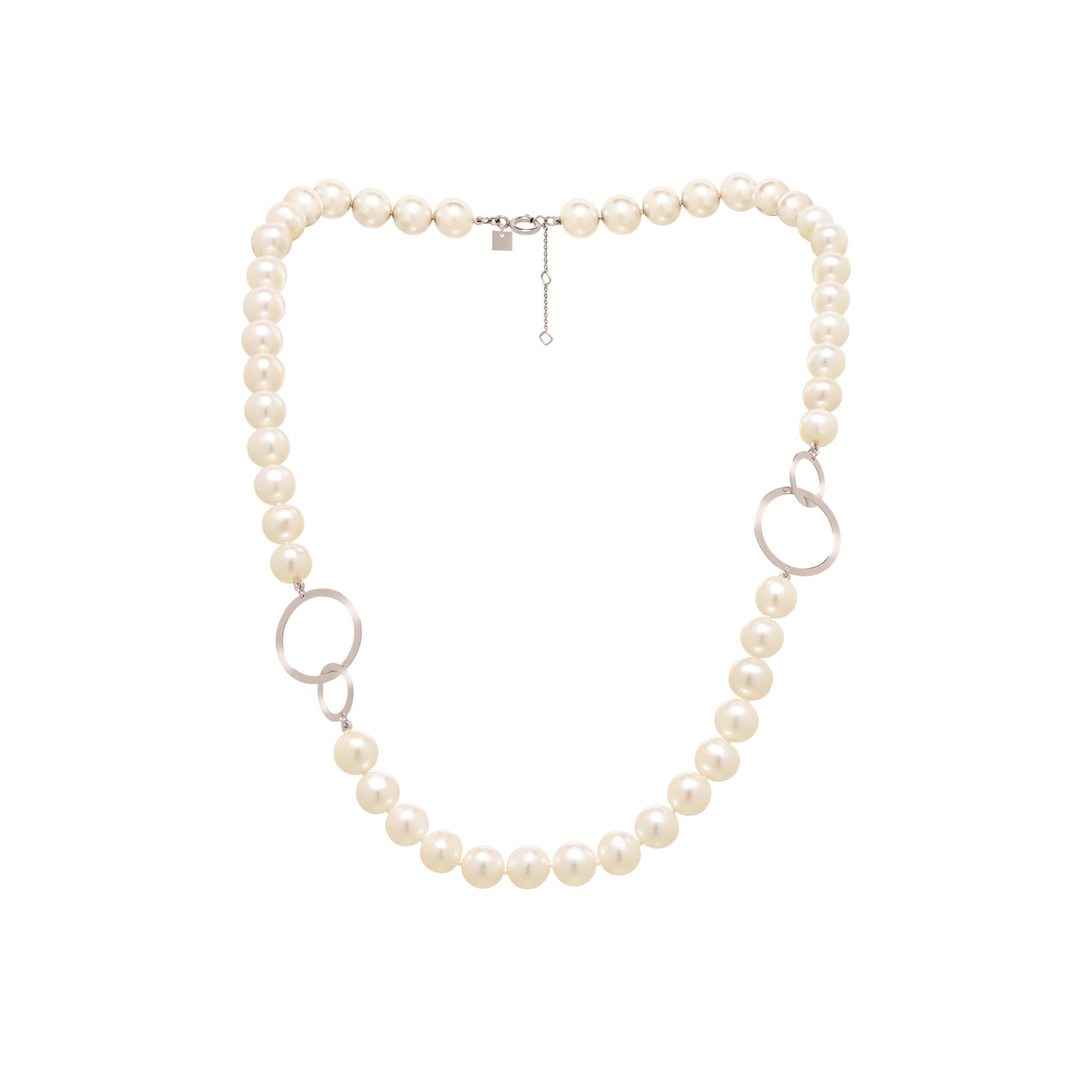 Rythm Silver Pearl Necklace with Open Circle Links | IZI